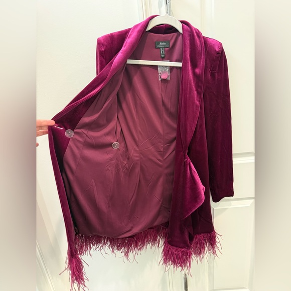 Aidan by Adrianna Papell Magenta Velvet Tuxedo Dress – Feather Hem 💖 - Picture 8 of 14